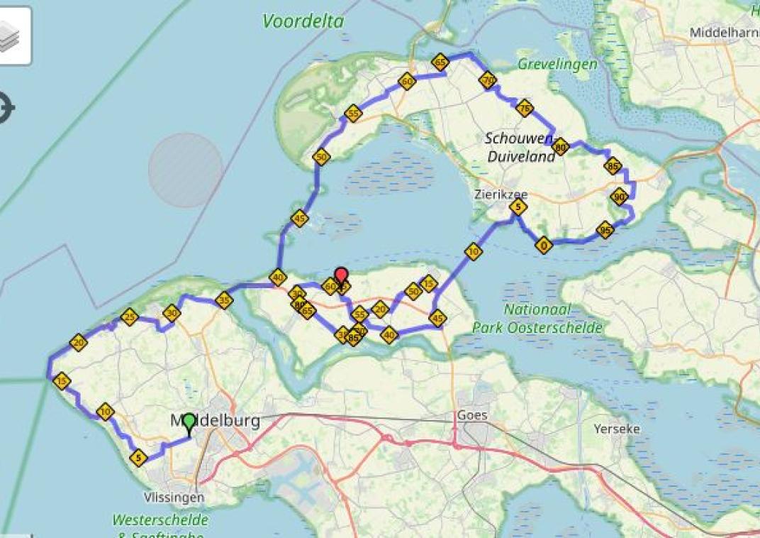 Route op Noord-Beveland geheel